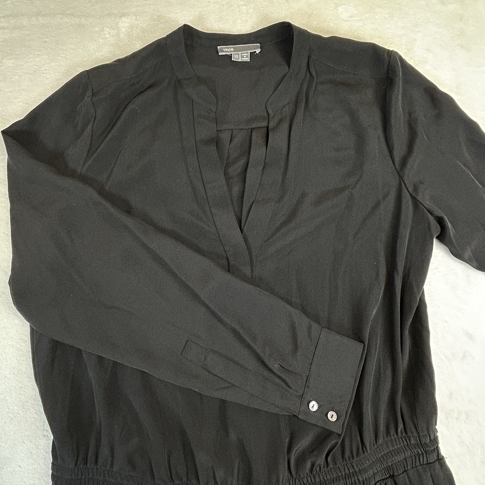 Vince 100% Silk Long Sleeve Shirt‎ Dress Drawstring Waist w/ Pockets Size 12 - Picture 2 of 6